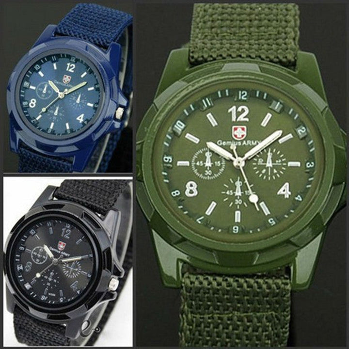 Swiss Army Style Military Men's Gemius Round Dial Quartz Wrist Watch with Nylon Band