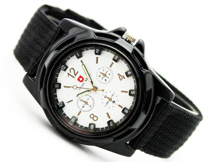Swiss Army Style Military Men's Gemius Round Dial Quartz Wrist Watch with Nylon Band